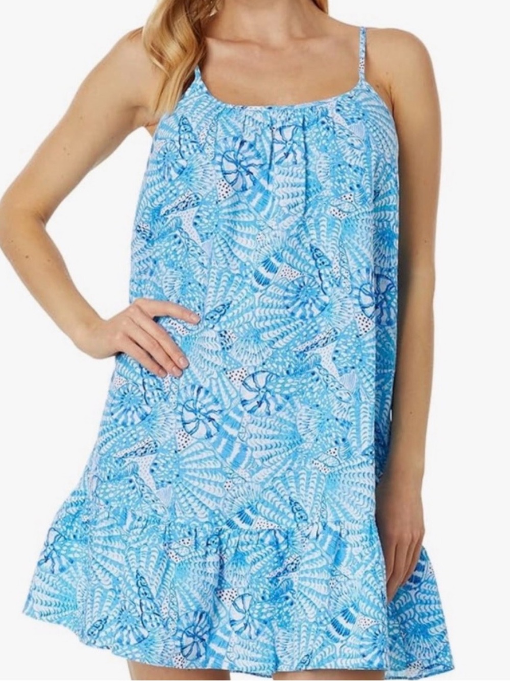 Lilly Pulitzer Jaydan Linen Dress Amalfi Blue By the Seashore M EUC